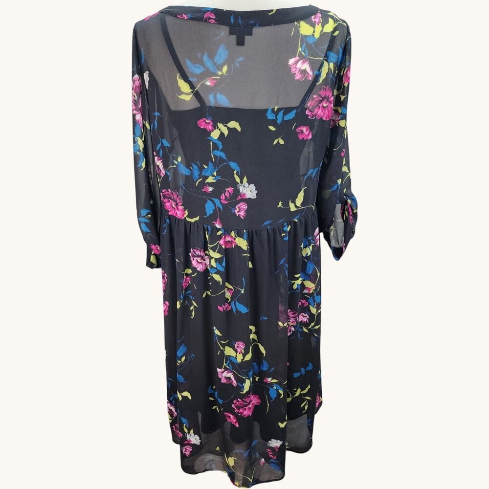 Torrid Midi Dress Women 10 Floral Black Lined Chiffon 3/4 Sleeve Church Office - Picture 6 of 16